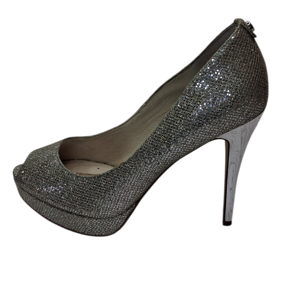 Michael Michael Kors Women's Elegant Silver Bling Shinny Peep-Toe Heels Size 7